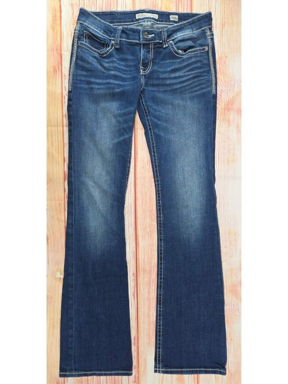 BKE Stella Womens Bootcut Jeans 30XL Distressed Denim Mid-Rise Blue